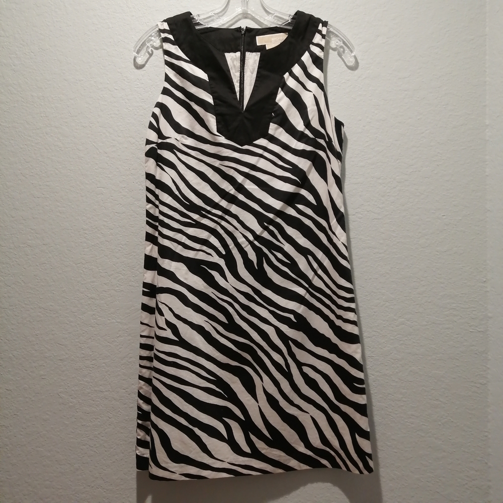 Michael Kors Womens Stylish Cotton Black and White Zebra Print Dress - Size 4